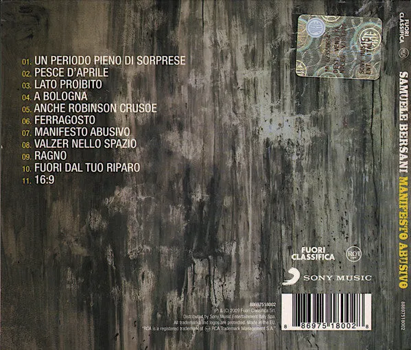 Samuele Bersani Manifesto Abusivo CD album 2009
