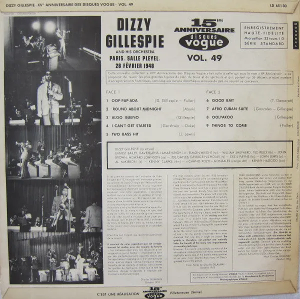 Dizzy Gillespie Paris 1948 LP mono bop Vogue