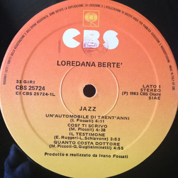 Loredana Bertè Jazz vinile LP 1983 con Il Mare d'Inverno