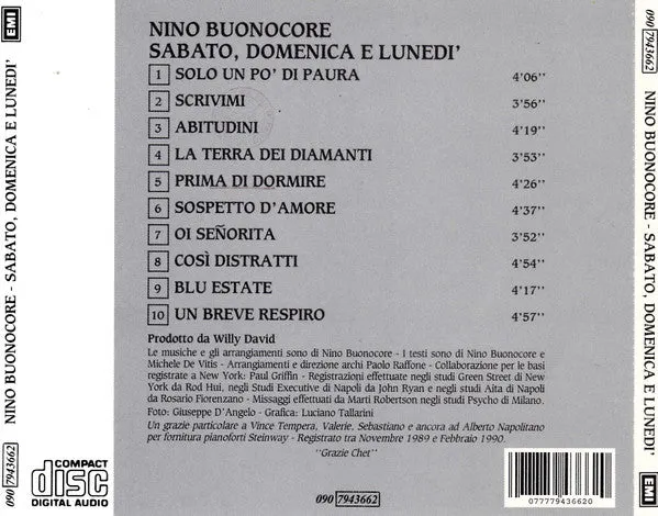 Nino Buonocore Sabato Domenica e Lunedì CD album 1990