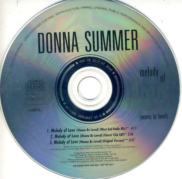 Donna Summer Melody Of Love CD singolo promo VG+