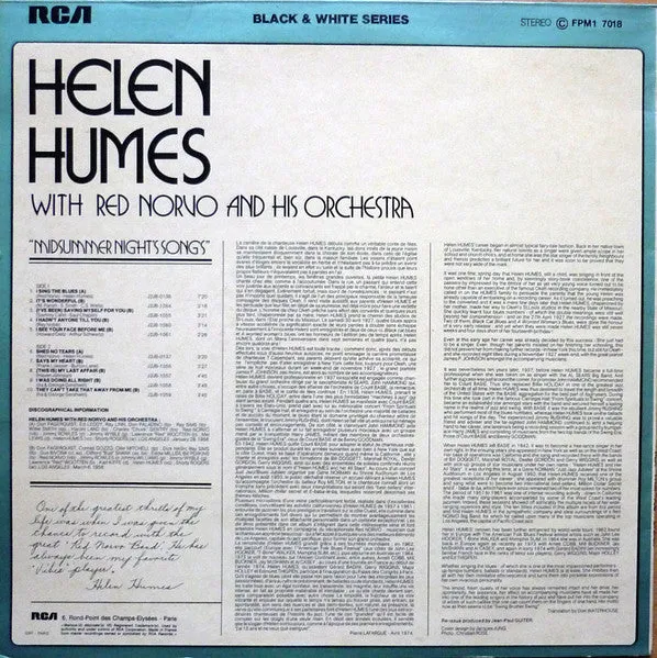 Helen Humes Midsummer Night's Songs LP jazz vocale
