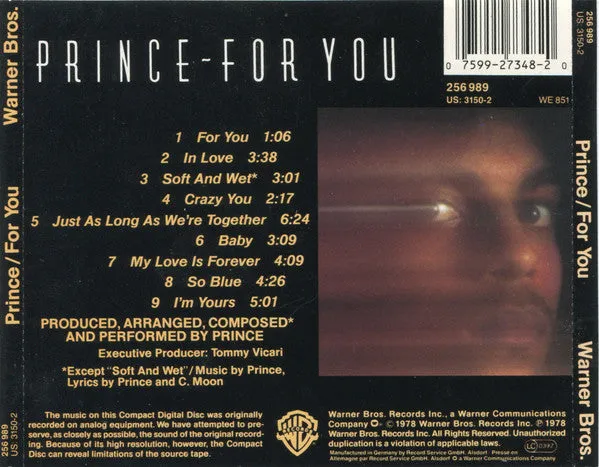 Prince For You CD album ristampa 1987 disco funk pop