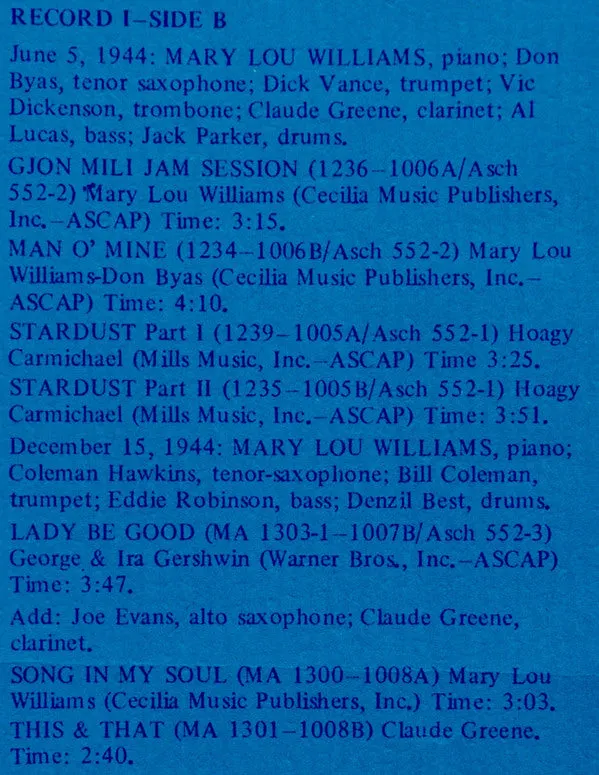 Mary Lou Williams Asch Recordings 2LP box jazz