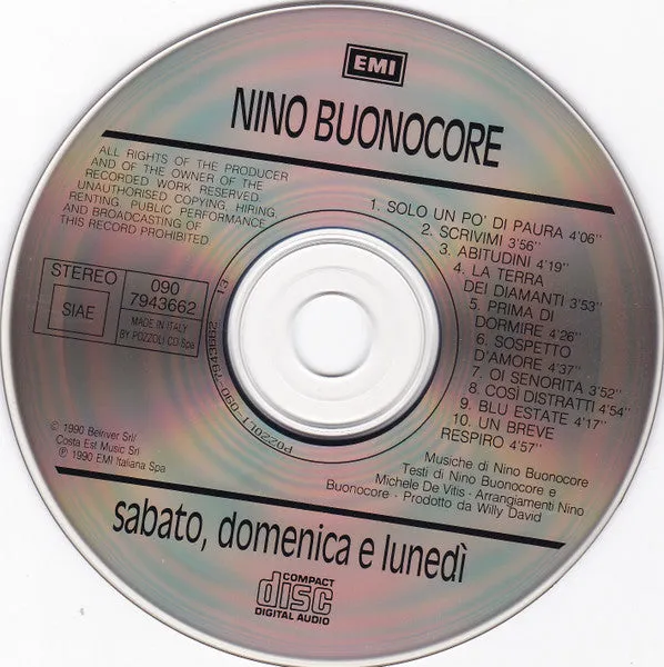 Nino Buonocore Sabato Domenica e Lunedì CD album 1990