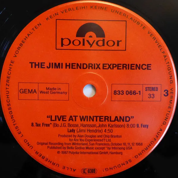 Jimi Hendrix Experience Live At Winterland 2LP blues rock