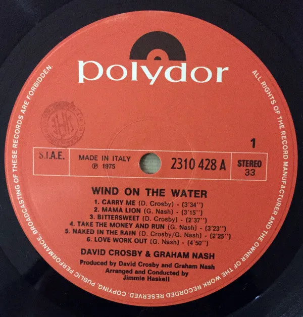 Crosby Nash Wind On The Water LP vinile usato VG+