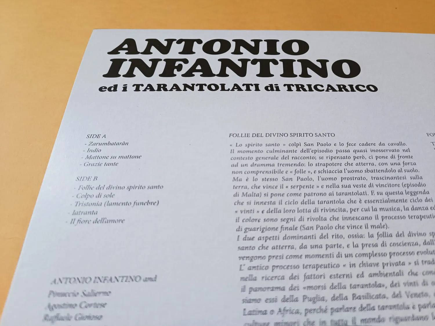Black Sweat Records Antonio Infantino Follie Del Divino Spirito Santo CD ristampa