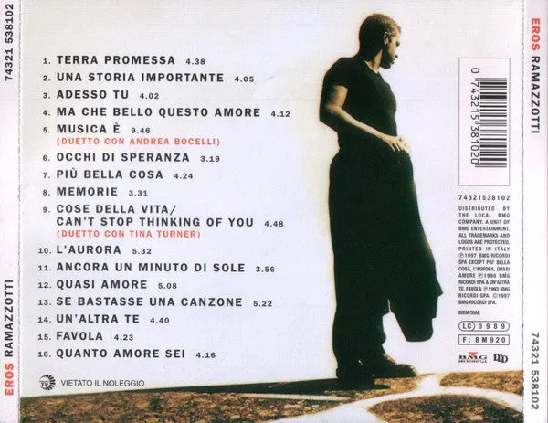 Eros Ramazzotti Eros CD compilation pop 16 brani