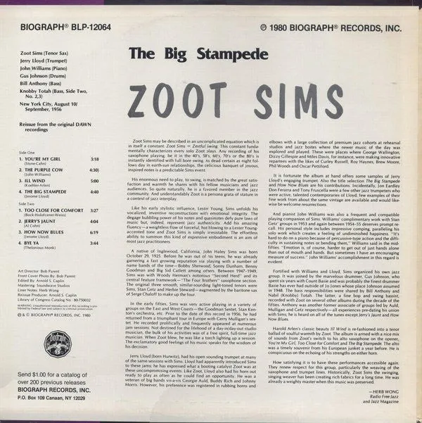 Zoot Sims The Big Stampede vinile LP ristampa