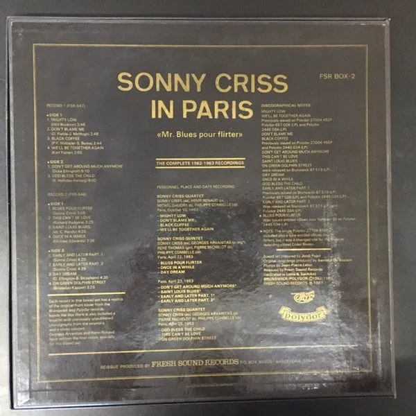 Sonny Criss In Paris 2xLP box hard bop booklet condizioni mint