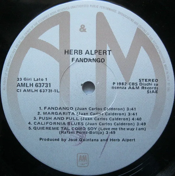 Herb Alpert Fandango vinile LP usato easy listening