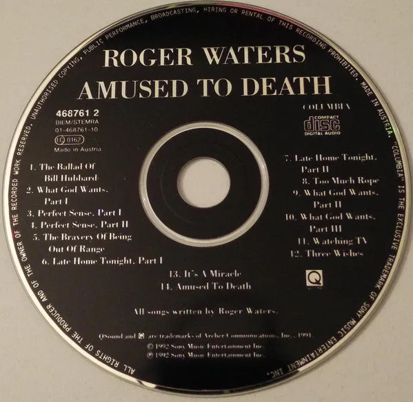 Roger Waters Amused To Death CD QSound usato NM