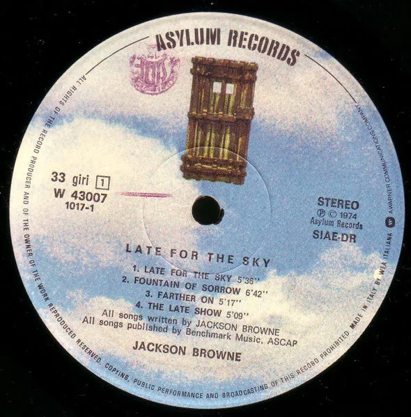 Jackson Browne Late For The Sky LP Vinile Usato NM Ristampa Italia