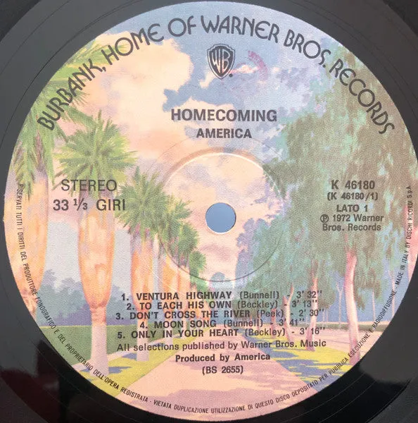 America Homecoming LP vinile 1972 soft rock gatefold usato
