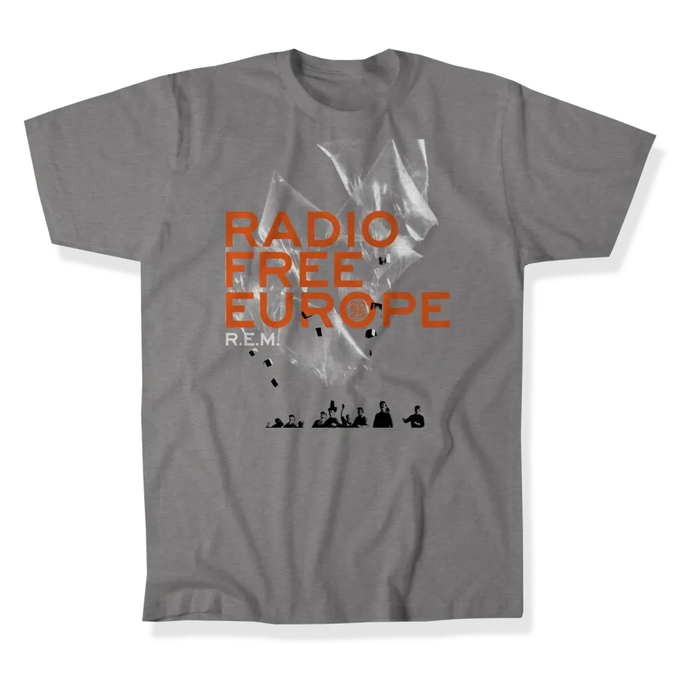 R.E.M. Radio Free Europe 2025 maglietta grigia cotone unisex