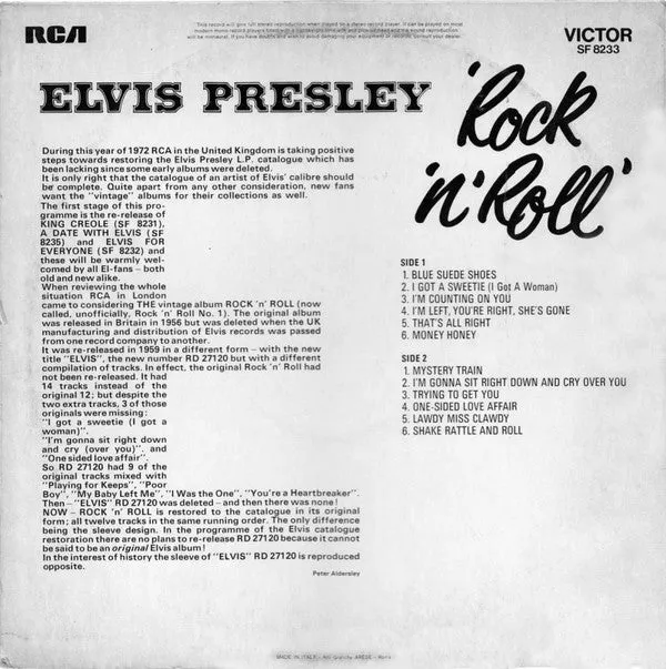 Elvis Presley Rock 'N' Roll vinile LP ristampa 1973 VG