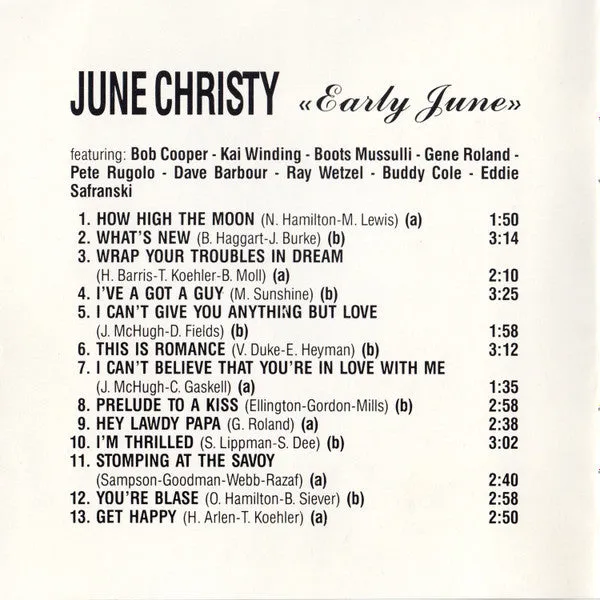 June Christy Early June CD raccolta cool jazz