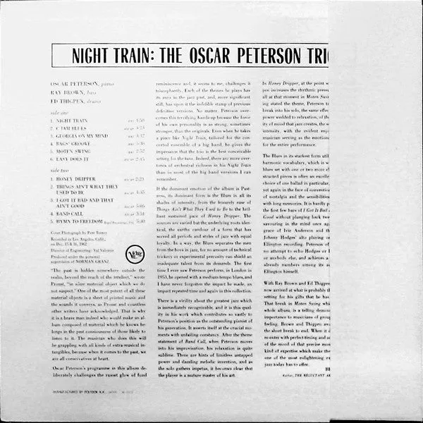 Oscar Peterson Trio Night Train vinile LP Giappone bop