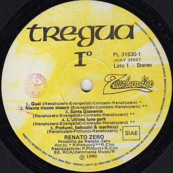 Renato Zero Tregua 2LP album con poster 1980