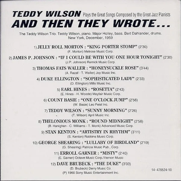 Teddy Wilson And Then They Wrote CD album jazz NM