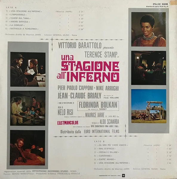 Maurice Jarre Una Stagione all'Inferno vinile LP colonna sonora