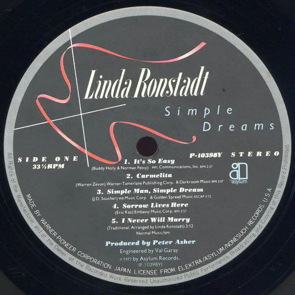 Linda Ronstadt Simple Dreams LP vinile gatefold