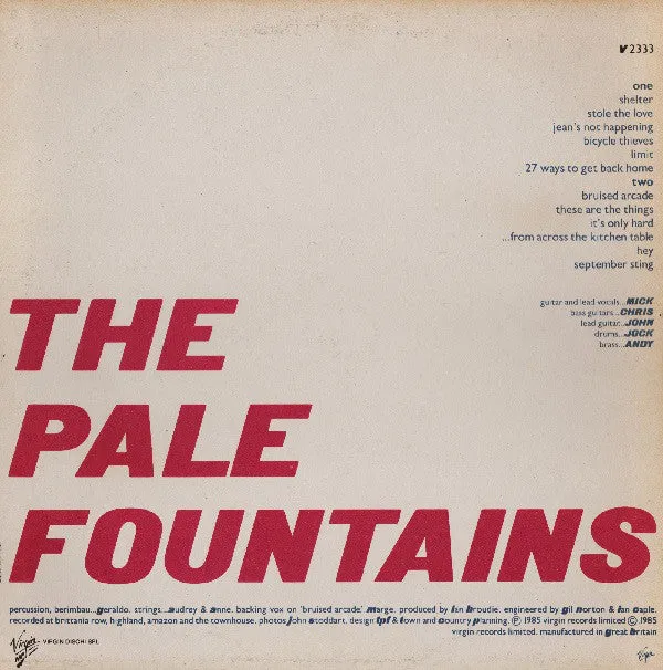 Pale Fountains Kitchen Table LP vinile 1985