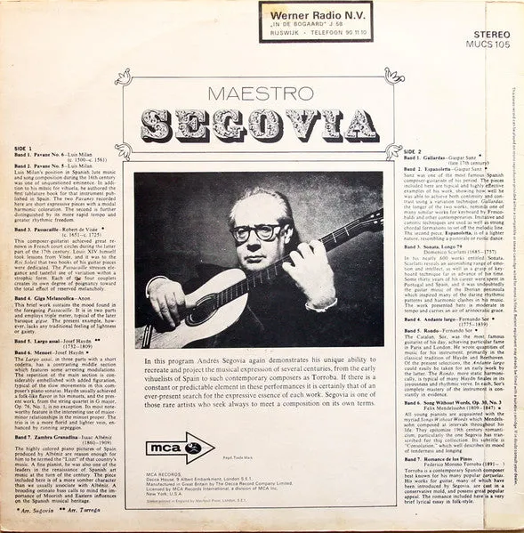 Andrés Segovia Maestro Segovia vinile LP chitarra classica