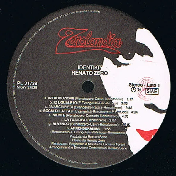 Renato Zero Identikit vinile LP usato NM pop 1984