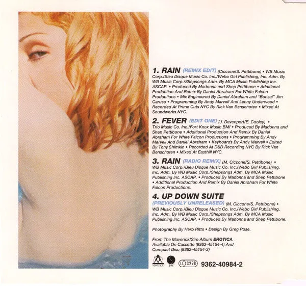 Madonna Rain CD maxi singolo remix house synth pop 1993
