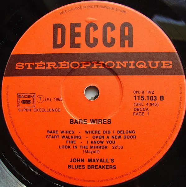 John Mayall Bare Wires vinile LP ristampa gatefold NM