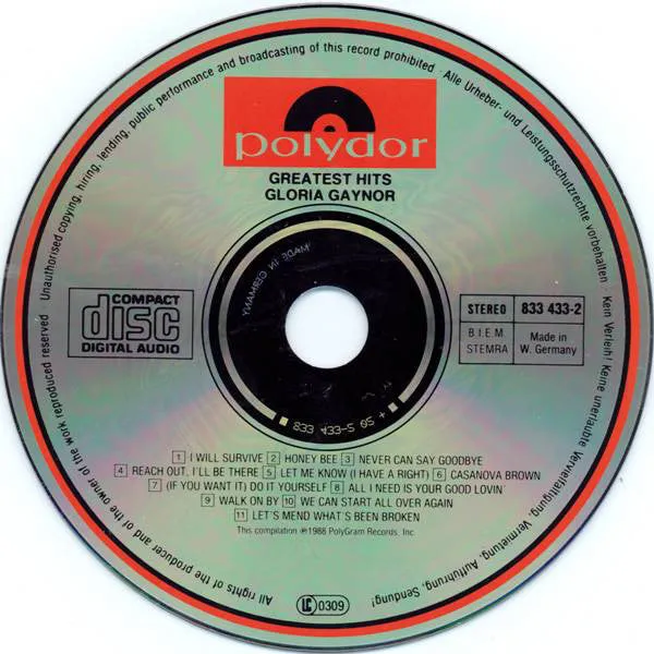 Gloria Gaynor Greatest Hits CD compilation disco 1988
