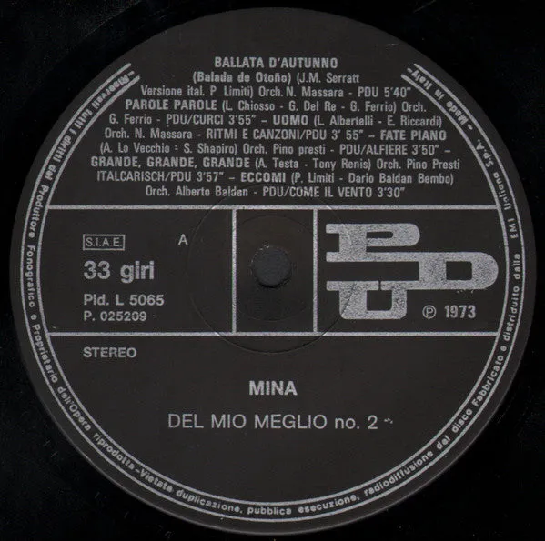 Mina Del Mio Meglio N.2 LP vinile compilation ballad