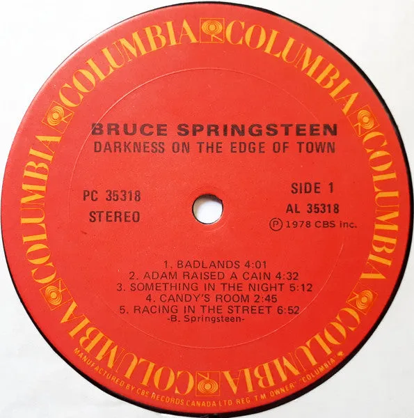 Bruce Springsteen Darkness On The Edge Of Town Vinile LP Canada rock