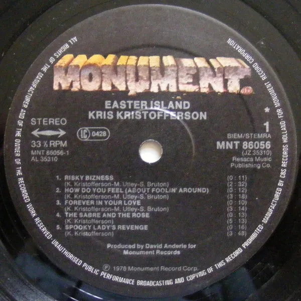 Kris Kristofferson Easter Island vinile LP country 1978