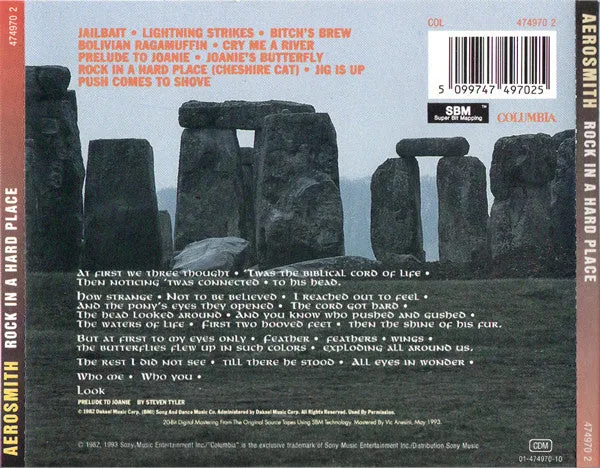 Aerosmith Rock In A Hard Place CD album rimasterizzato