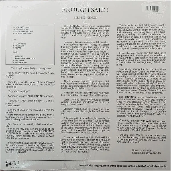 Bill Jennings Enough Said LP ristampa blues jazz