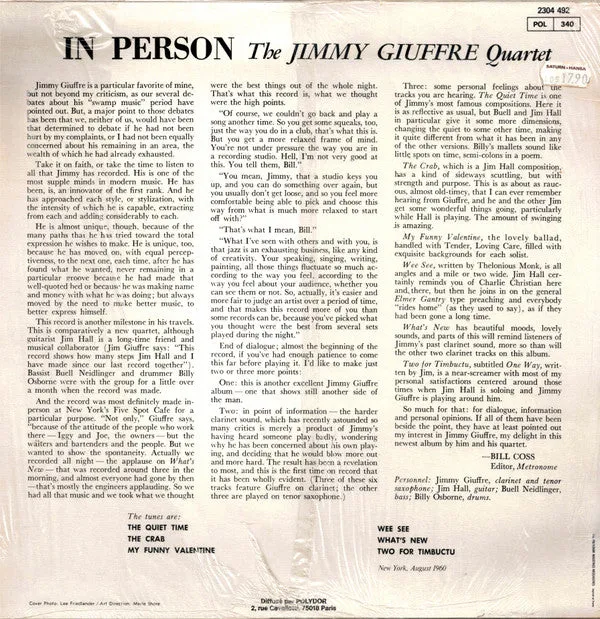 Jimmy Giuffre Quartet In Person LP cool jazz NM