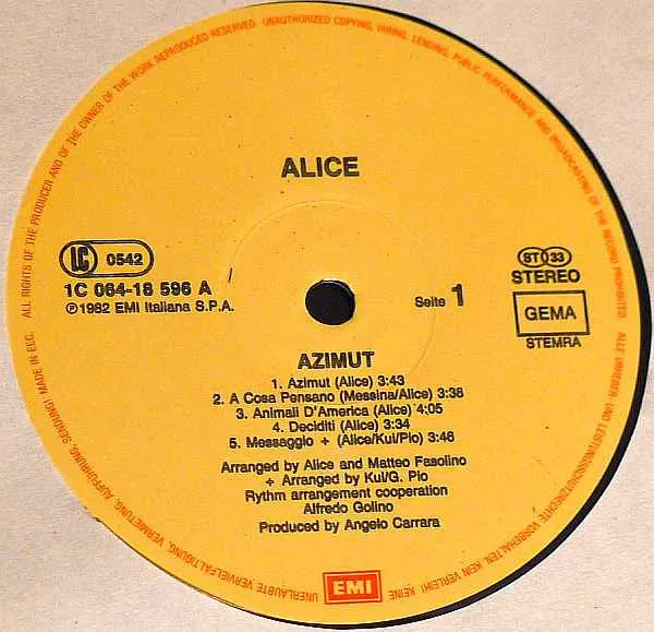 Alice Azimut LP album vinile europeo VG+ 1982