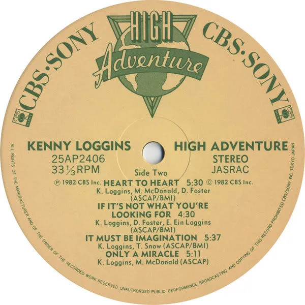 Kenny Loggins High Adventure LP vinile Giappone pop rock