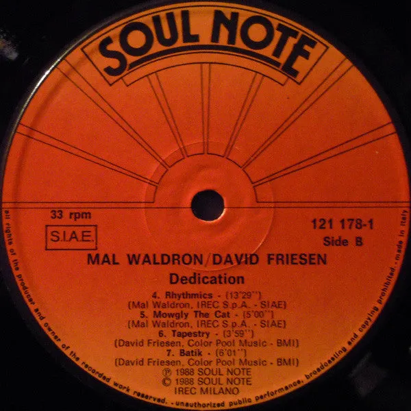 Mal Waldron Dedication vinile LP jazz usato