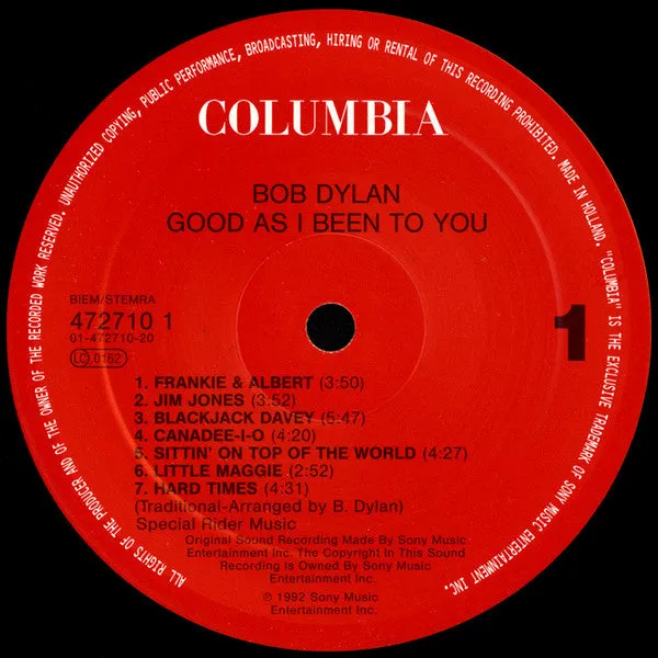 Bob Dylan Good As I Been To You LP usato folk