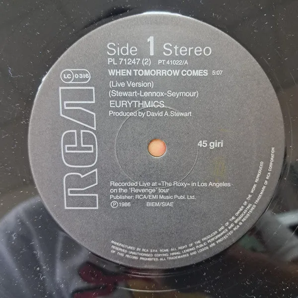 Eurythmics When Tomorrow Comes Who's That Girl vinile 12" live