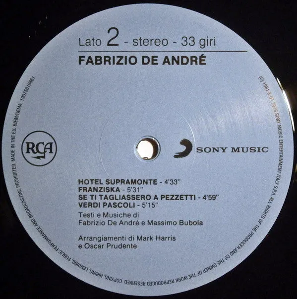 Fabrizio De André 1981 LP vinile 180g rimasterizzato