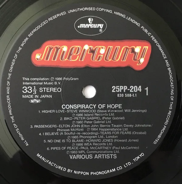 Various Conspiracy Of Hope LP Giappone obi 1986