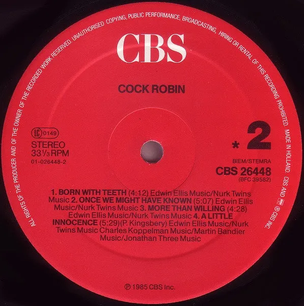 Cock Robin Cock Robin LP vinile Europa 1985 synth-pop