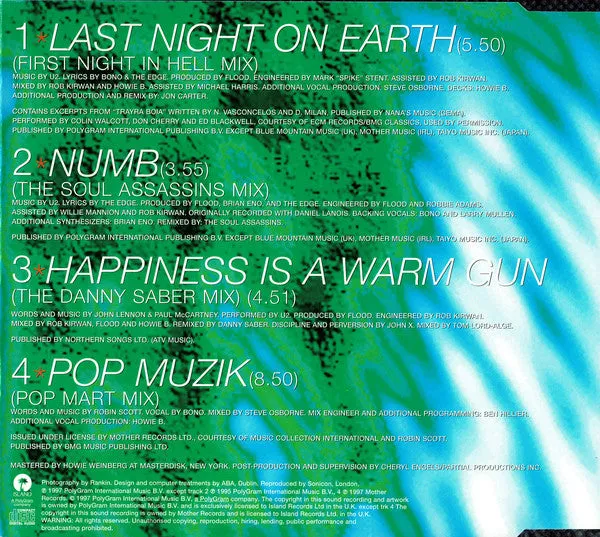 U2 Last Night On Earth CD singolo 1997 remix