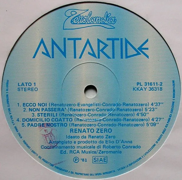 Renato Zero Artide Antartide doppio vinile gatefold usato