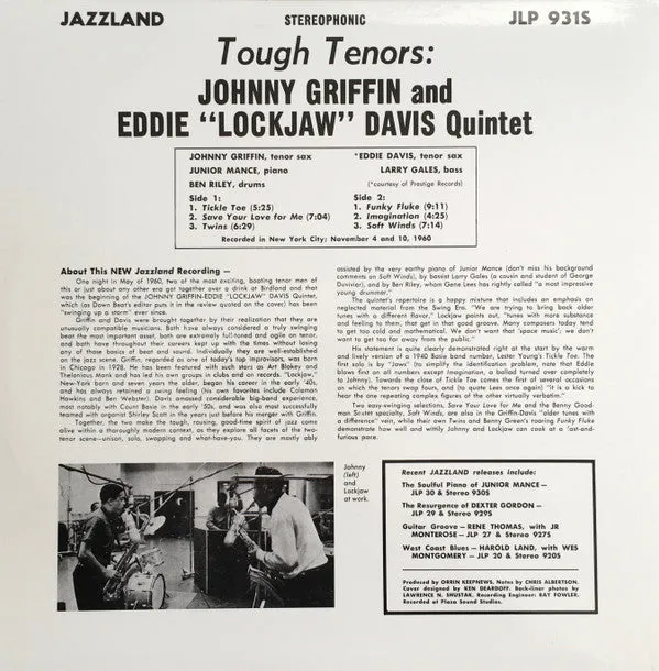 Griffin Lockjaw Davis Tough Tenors LP ristampa NM